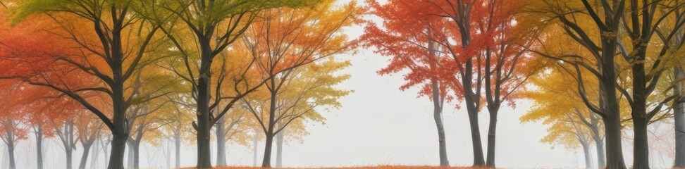 A vibrant line of leafy trees, stark white backdrop , natural, scene, aligned