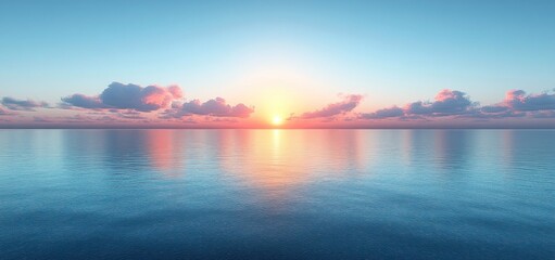 Fototapeta premium Serene Sunset over Calm Ocean: A Peaceful Panorama