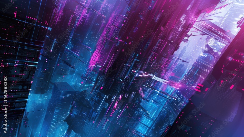 Poster abstract of digital shape or line and technological cyber style particle design connect in surreal e