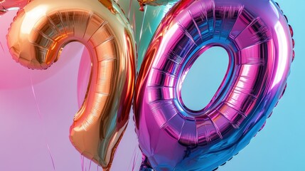 Vibrant metallic balloon numbers celebrating a special milestone or anniversary