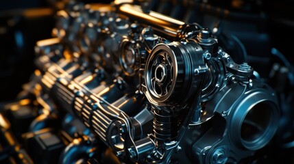 Fototapeta premium Exquisite Detailing, A Close-Up of a High-Performance Automotive Engine