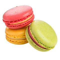 Colorful macarons stacked together create an enticing dessert display