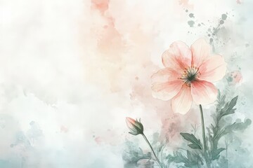 Delicate watercolor painting of a single flower and bud.