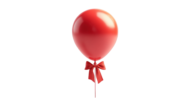 Single red balloon with a lovely red bow isolated on studio shot perfect for festive designs and on transparent background 3d air
