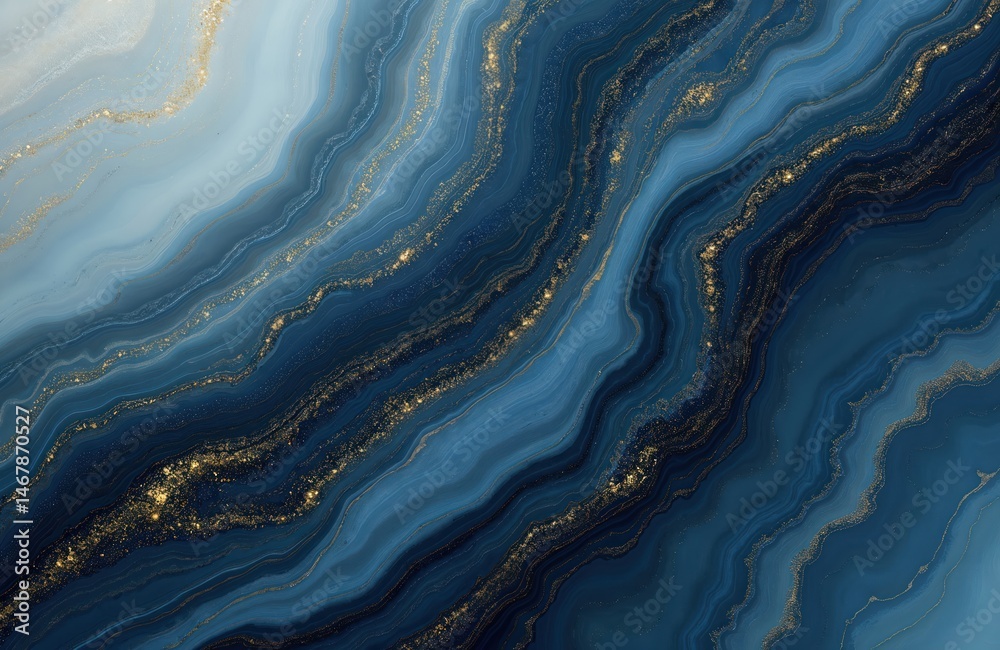 Poster abstract wave pattern design with blue, golden colors. elegant art for wallpaper texture background.