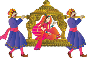 Indian Wedding Ceremony. wedding procession. The bride is carried in a Doli, and the bride's departure is a significant part of the farewell ceremony.