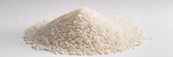 A mound of uncooked white rice on a plain white background , uncooked rice, cuisine