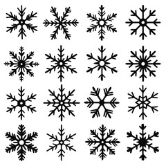 Snowflake designs, black and white, for winter holidays