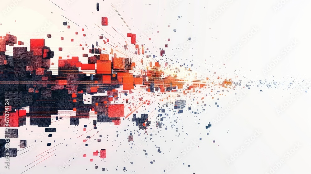 Poster abstract picture vibrant particle in geometric shape represent data flow. vivid flowing object with 