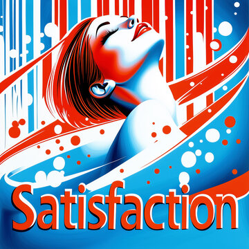 Pop art style illustration of a woman expressing ecstatic satisfaction with bold text.