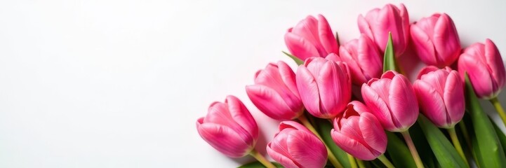 Obraz premium Pile of pink tulips, soft petals on white backdrop , nature, petals