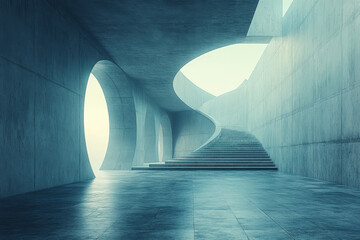 "Long stairway in concrete building."