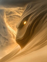 Sand monster in a sandstorm. AI.