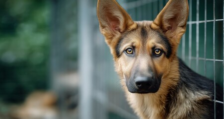 Fototapeta premium German Shepherd and Other Dogs in a Kennel During Daylight