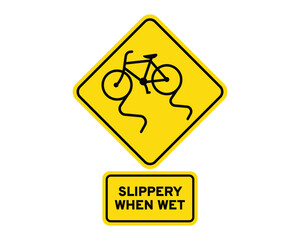 Slippery When Wet – Bicycle Safety Warning – Official Road Sign – High-Quality Reflective Marking – Vectorial Stock Image