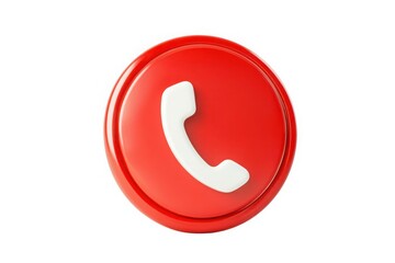 3d red phone icon with white receiver isolated on white background