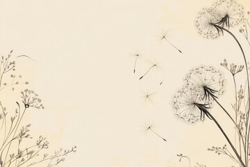 Delicate dandelion and wildflower sketch on aged paper