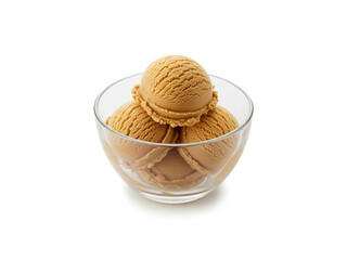 Delicious caramel ice cream bowl isolated on white background.