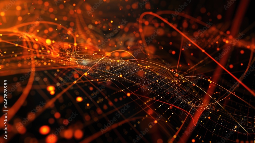 Poster abstract of digital shape or line and technological cyber style particle design connect in surreal e