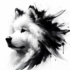 역동적인 잉크 분사 표현을 한 사모예드 흑백 추상화, jpeg (A Samoyed black-and-white abstraction with dynamic ink jet expression, jpeg)