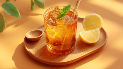 Fototapeta premium Refreshing Iced Tea with Lemon and Basil Perfect Summer Drink