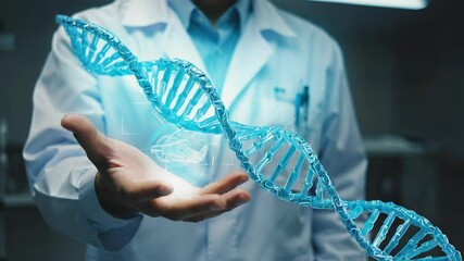4k video of a scientist holding a DNA strand. - Powered by Adobe