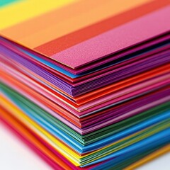 Stack of vibrant colorful sheets of paper close up