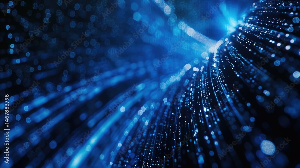 Poster abstract picture micro light sparkling particle represent data flow vivid flowing wave with high tec
