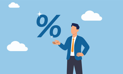 Businessman holding a percentage illustrates the concept of cloud computing for business success