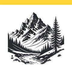 Obraz premium vector illustration of a mountain landscape
