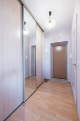 Modern Home Entryway Interior with Wooden Closet and Bright Lighting Fixture