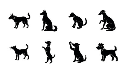 Collection of Silhouettes Showcasing Various Dog Poses and Activities