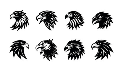 Collection of Stylized Eagle Head Silhouettes in Vector Design