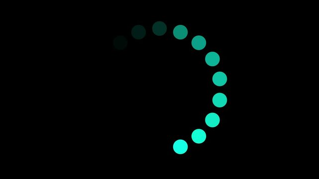  Dots, circle and animation icon for loading with waiting, slow connection and problem for online glitch. Sign, indicator and action for download progress with internet error by black background. load