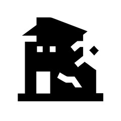 Icon of a damaged building to signify destruction or disrepair
