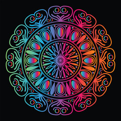 Vibrant Rainbow Mandala Design on Black Background