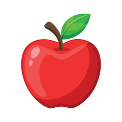Red Apple Illustration with Green Leaf on White Background