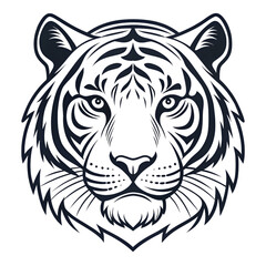 Bold Tiger Silhouette with Stark, Intense Features on a White Background