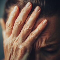 Fototapeta premium Person Covering Face with Hand