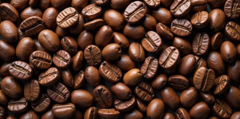 Obraz premium Rich brown coffee beans texture background, ample copy space , dark, illustration