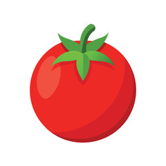 Vibrant Red Tomato Illustration with Green Stem and Leaves