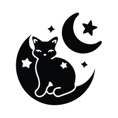Surreal Cat with Moon and Stars | Cosmic Cat Illustration with Celestial Moon and Dreamy Starry Sky, Mystical Night Animal Art for Posters, Digital Art, and Fantasy Designs
