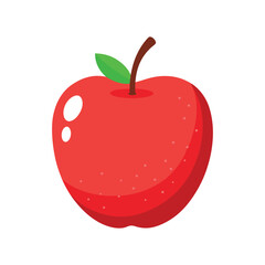 Vibrant Red Apple Icon with Green Leaf and Brown Stem