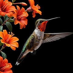 Fototapeta premium Hummingbird and Orange Flowers
