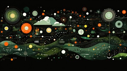 Obraz premium Pixelated Nocturne A Serene and Stylized Nightscape with Celestial Elements and Urban Lights Evoking a Dreamy Voxel Art Atmosphere