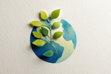 Creative paper art depicting a globe with green leaves showcasing environmental awareness and sustainability efforts