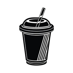 paper cup with straw vector icon art silhouette