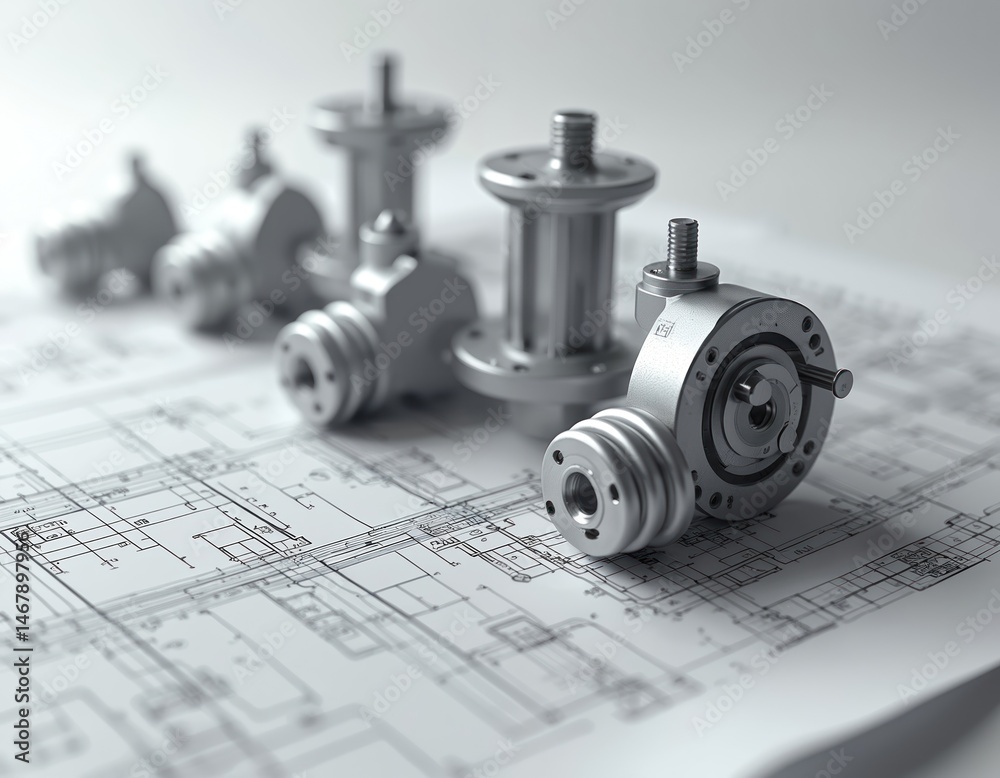 Aufkleber industrial engineering design blueprint with mechanical components. blueprints, schematics for produ