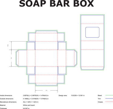 Vector illustration of a soap bar box template with dimensions for packaging design