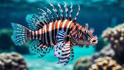 Photorealistic 8K Lionfish in Coral Aquarium with Ocean Lighting
